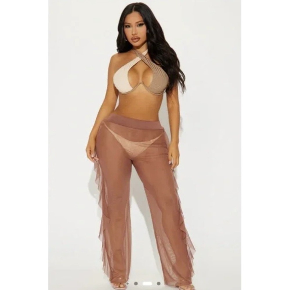 NEW Fashion Nova Sunshine See Through Cover Up Pant Mocha Tan Nude Medium